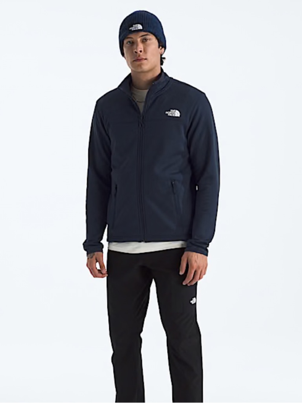 The North Face Men Navy Blue Fleece Lined Softshell Jacket Full Zip Stand Collar